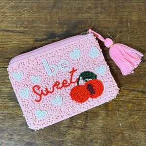 Charming Pink Beaded Pouch with Cherry Design